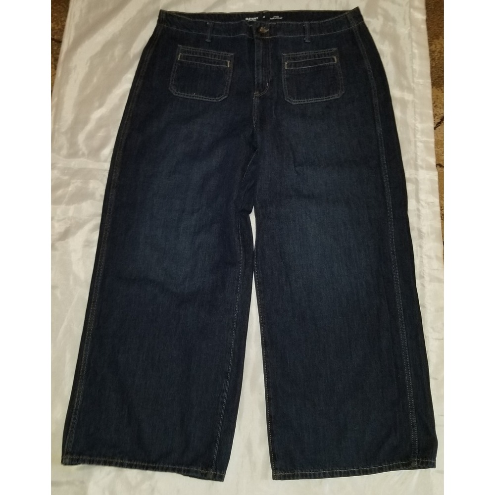 Old Navy Jeans Women 18 Dark Blue Baggy Wide Leg High Rise Drapey Denim